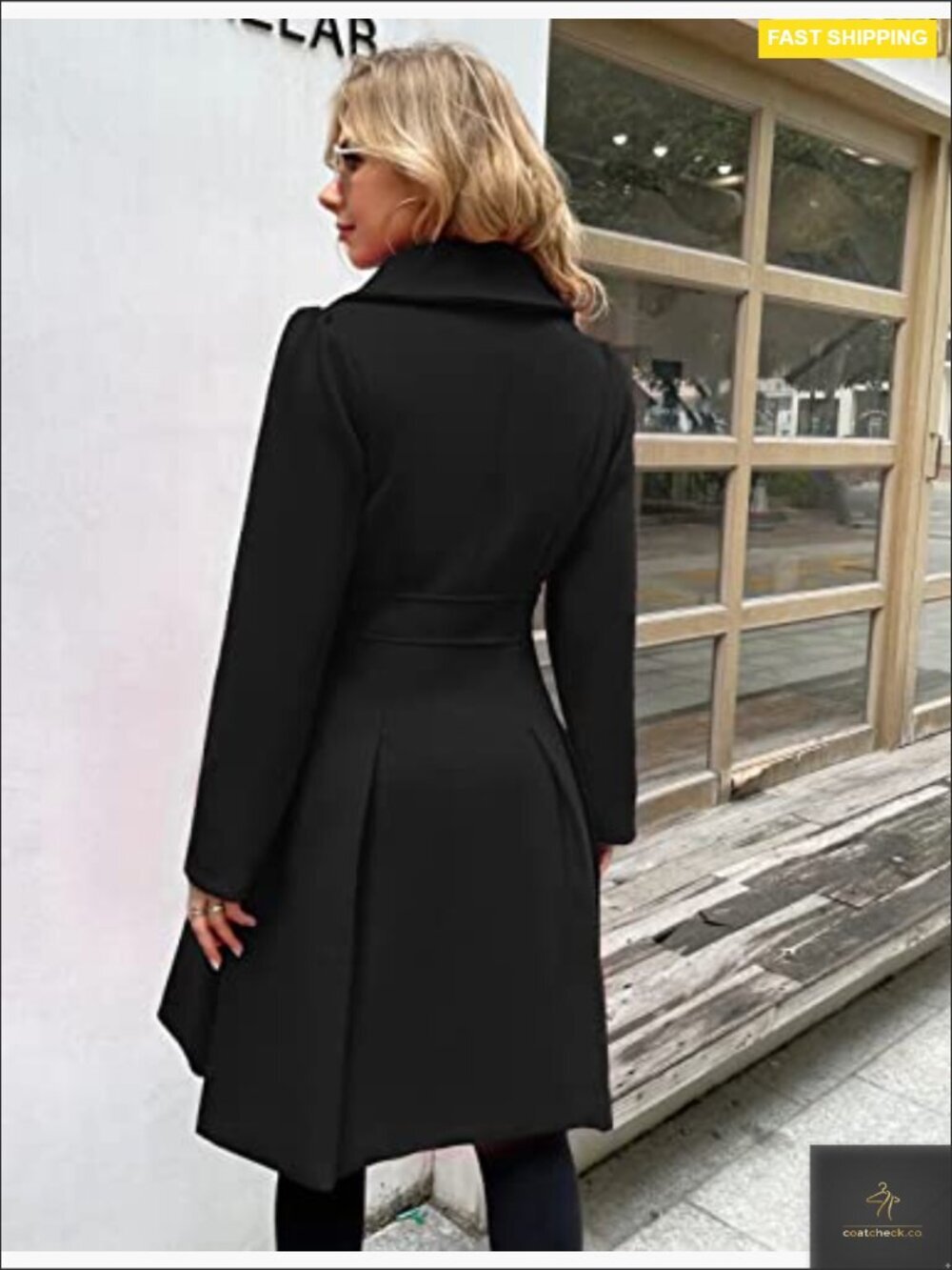 Classic Trench Coat Double Breasted Notch Lapel A-Line Pea Coat with Pockets - Picture 4 of 7
